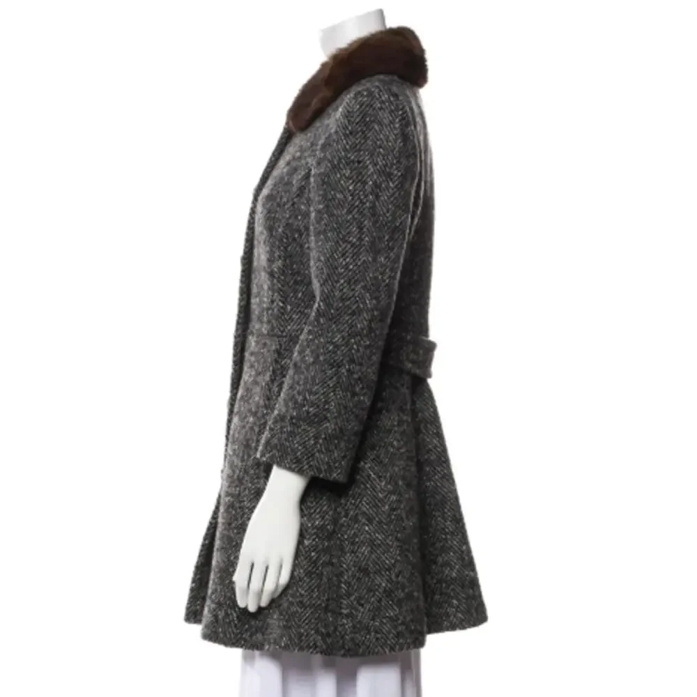DOLCE & GABBANA Virgin Wool Tweed Pattern Fur Coat